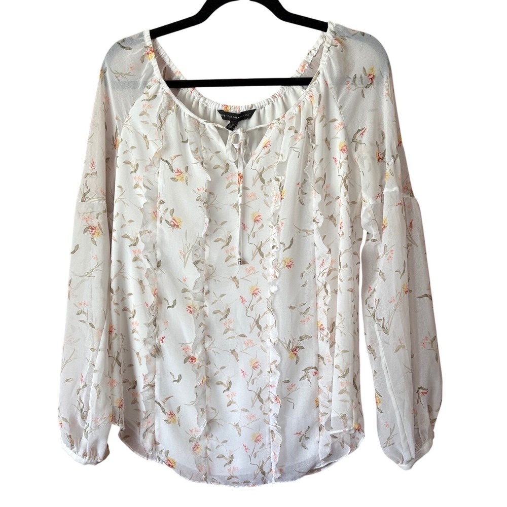 White‎ House Black Market Womens Floral Blouse Long Sleeve Sz 6 Babydoll Cottage